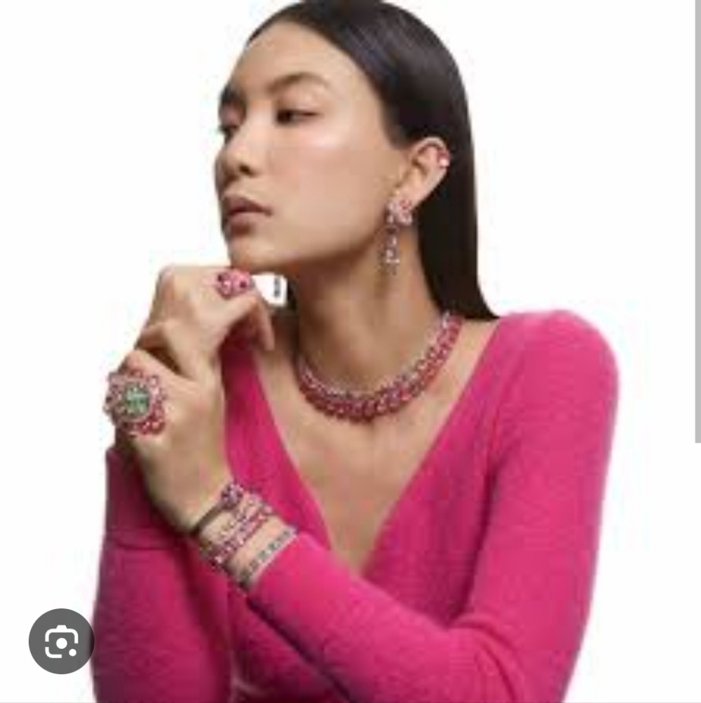 Swarovski Curiosa Pink Green Cocktail Gold Ring NEW